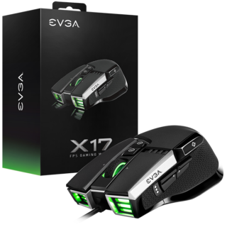 EVGA Ratón para juegos X17, con cable, negro, personalizable, 16.000 DPI, 5 perfiles, 10 botones, ergonómico