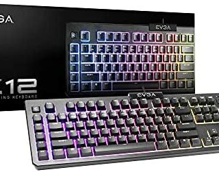 Teclado para juegos EVGA Z12 RGB, LED retroiluminado RGB, 5 teclas macro programables, teclas multimedia dedicadas, resistente al agua
