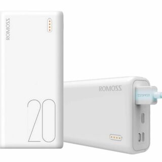 ROMOSS SIMPLE 20 20000MAH ENTRADA: TIPO C|LIGHTNING|MICRO USB|SALIDA: 2 X USB POWER BANK – BLANCO