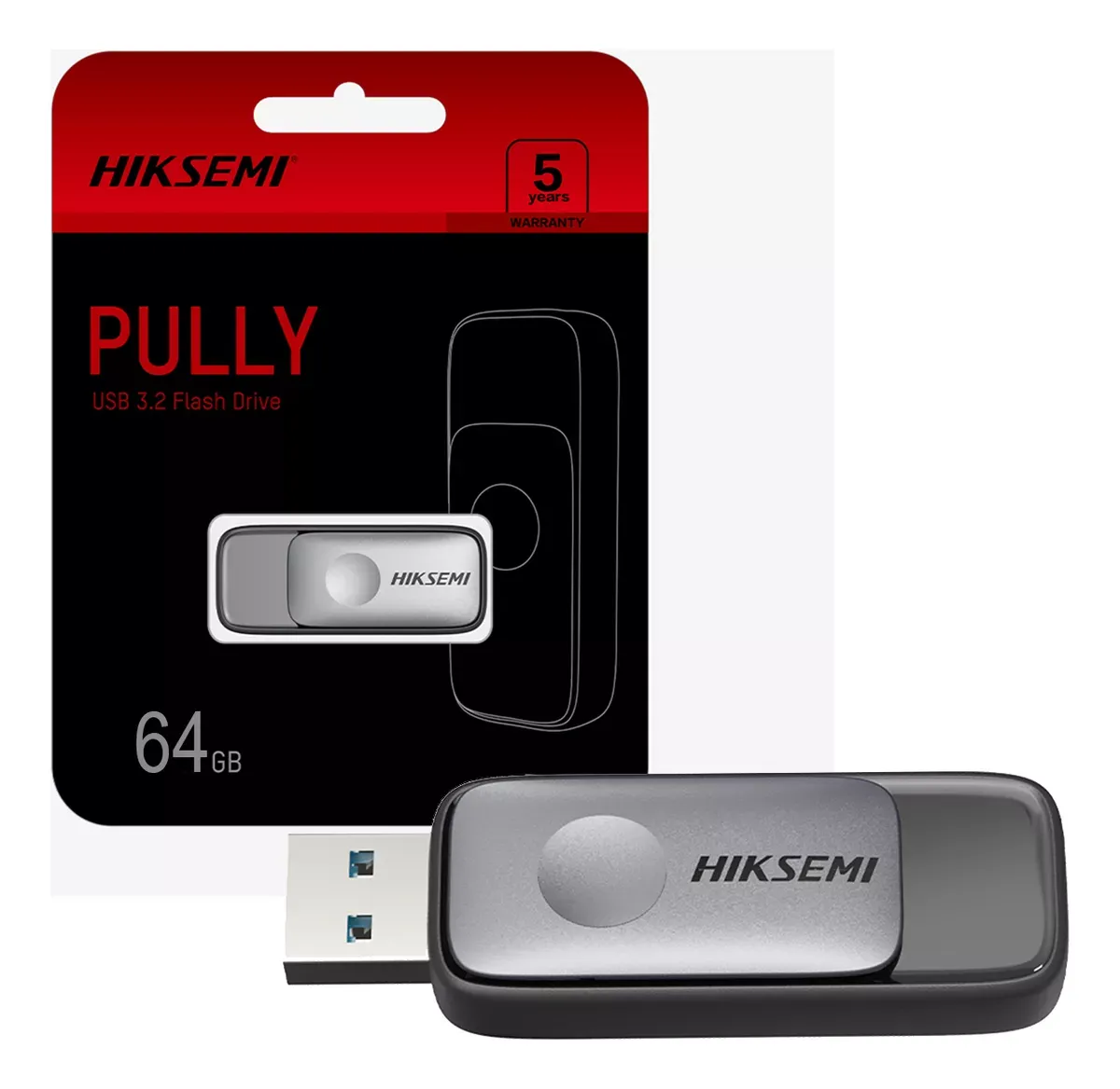 HIKSEMI PULLY 64GB USB 3.2 FLASH DRIVE, SILVER/BLACK